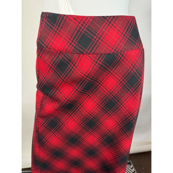Vintage Covington Red & Black Plaid Midi Skirt Size 10 Polyester Blend Made In I - Picture 14 of 16